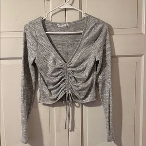 Arizona Jean Company Gray Ruched Long Sleeve Top